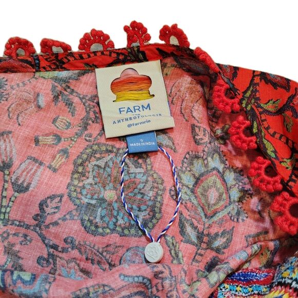 Farm Rio One Shoulder Puff Sleeve Boho Crop Top Red Paisley Floral Embroidered S - Picture 5 of 13